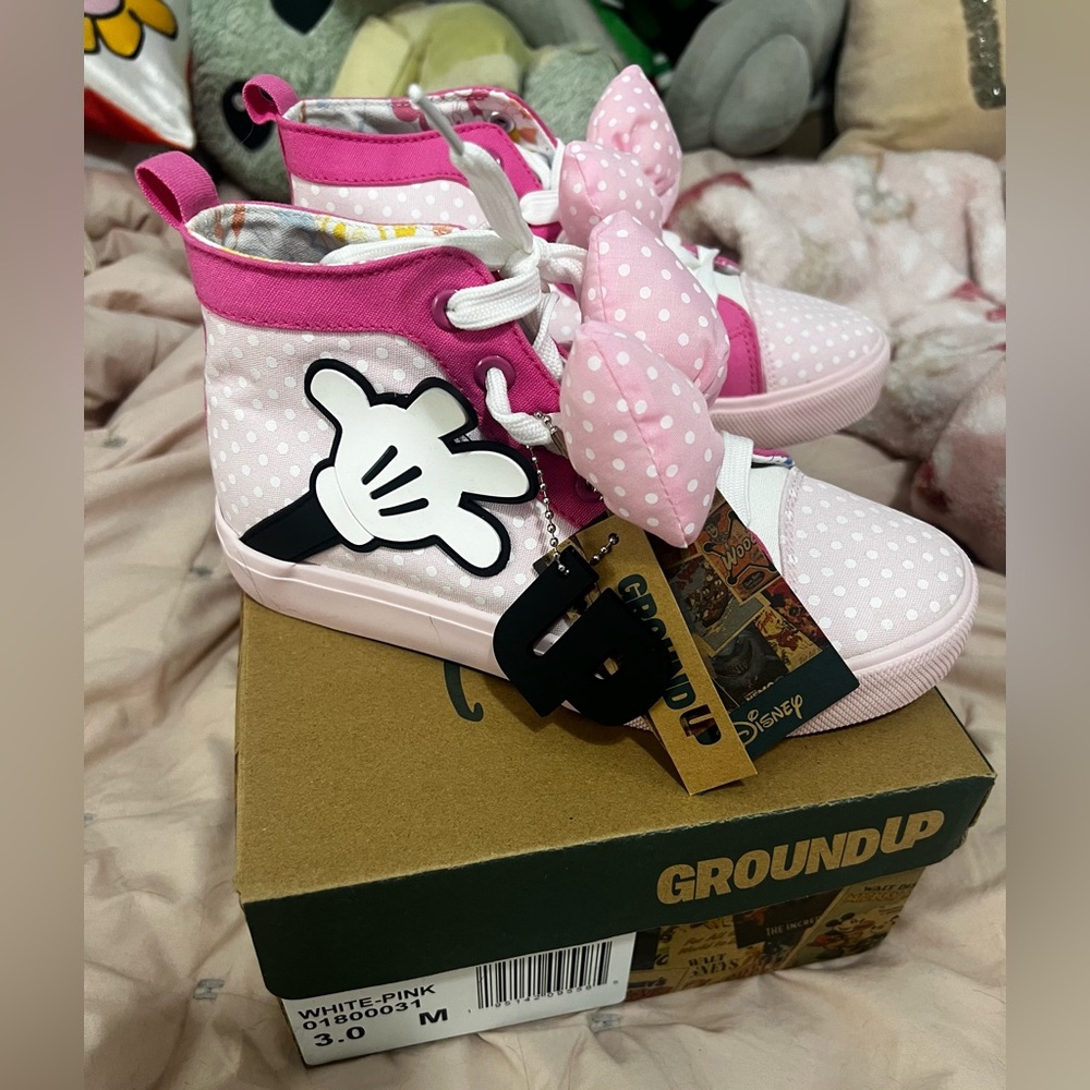 Ground Up Minnie Kids Pink and White Sneakers